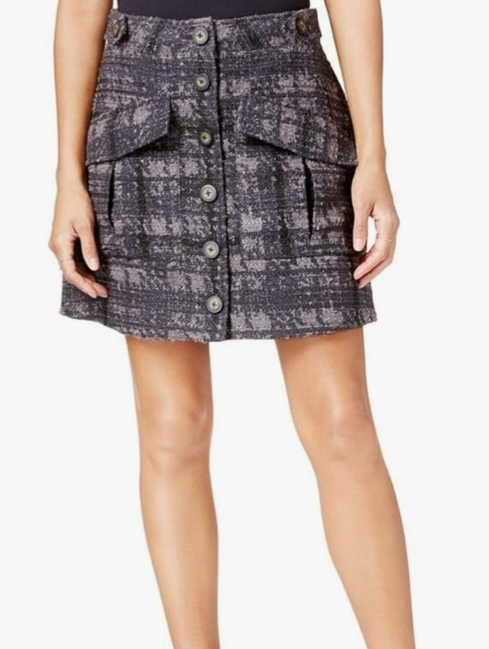 Rachel Rachel Roy Grey Button Front Tweed Utility Casual Mini Skirt Size 10